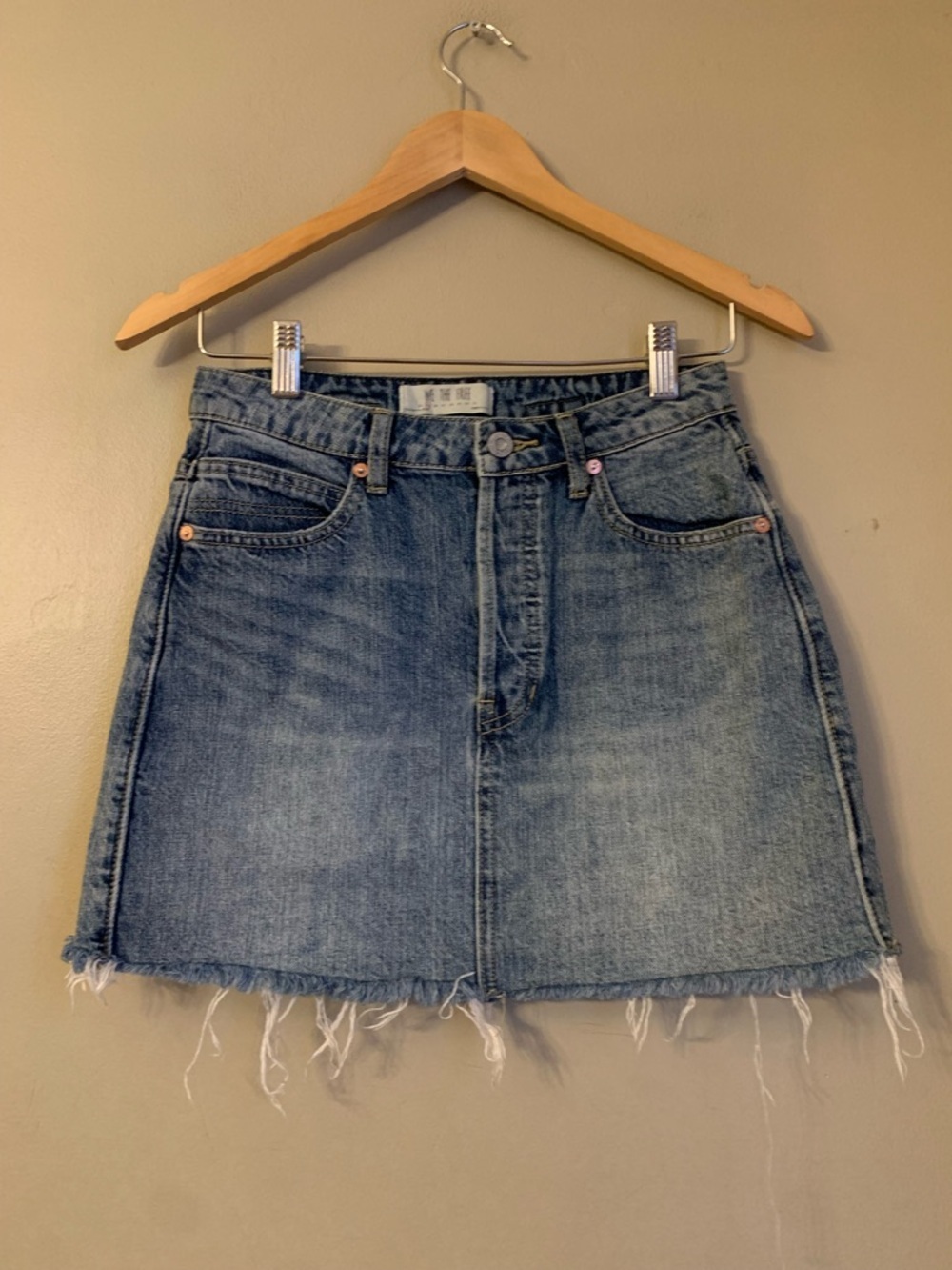 Free People Mini Skirt Womens 25 Waist Blue Denim Button Fly We The Free Y2k